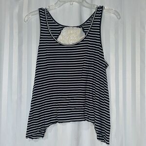 DELIA’S Black& White Striped Tunic Tank Top w/ Lace Back